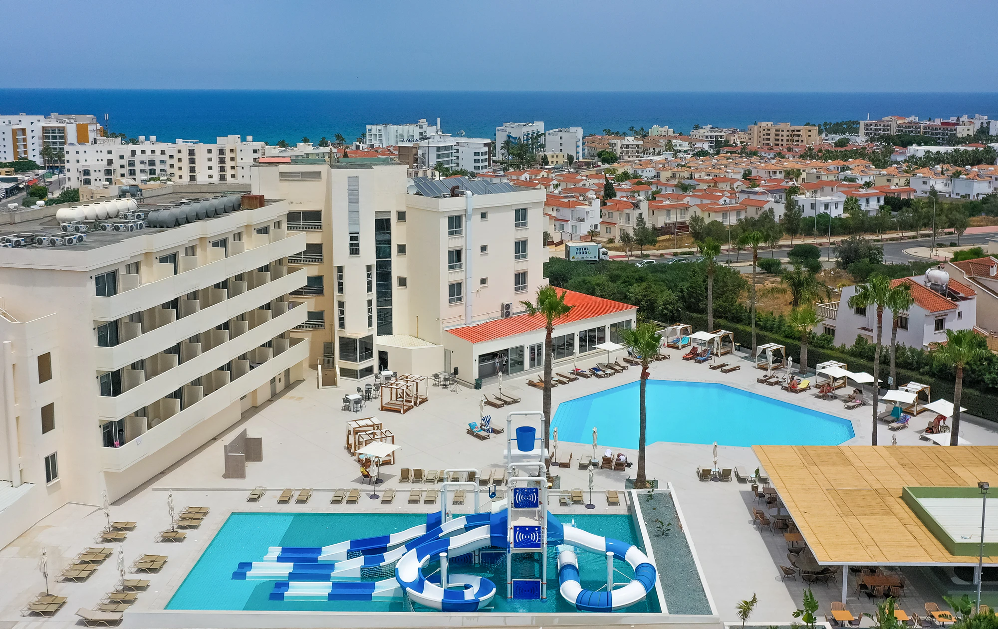 Luxury Mediterranean resort terrace overlooking the sea